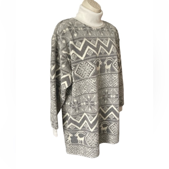 Vintage 90's Turtleneck Fleece Women's XS-S Geometric Ibex Ram Print Western USA - Picture 4 of 10